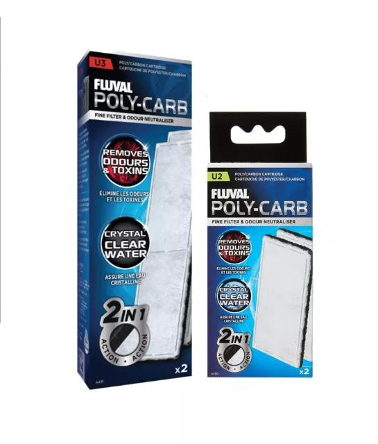 Fluval Poly Carbon Filter Replacement U2 U3 U4 Cartridge Media Stop Odours Foam