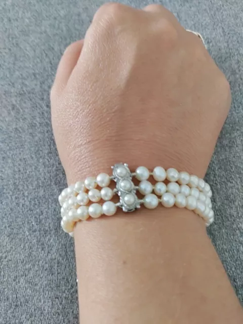 Bracelet En Perles Véritables D'eau Douce - 3 Rangs