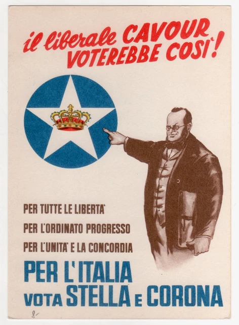 A3 Cartolina Vota Stella E Corona Cavour Non Viaggiata