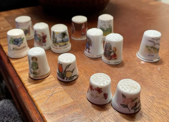 Vintage Porcelain Thimble Collection Lot Of 13 Great Assortment Sewing Notions