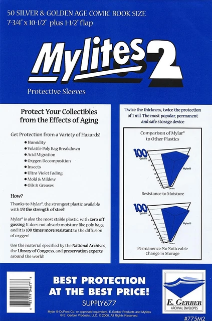 Mylites 2 Mil Comic Book Silver & Golden Age Size 7 3/4" x 10 1/2" Plus 1-1/2" F