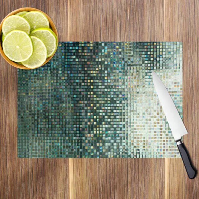 Retro Green Squares Glass Chopping Board Kitchen Worktop Protector 3