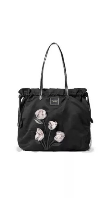 Victoria's Secret Tease Gardenia Flowers Tote Bag Purse Drawstring Black New