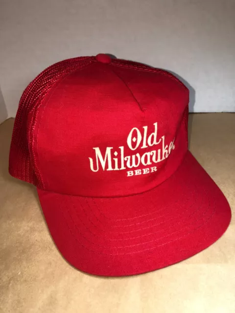 Old Milwaukee Beer baseball cap VTG RED Trucker Mesh Snapback Hat Cap clean