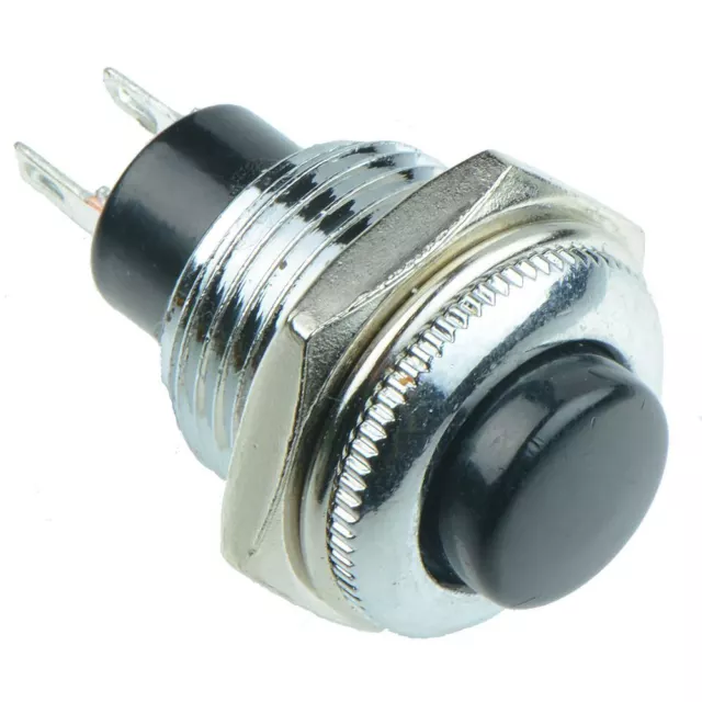 Black Off-(On) Metal Round 12mm Momentary Push Button Switch 1.5A SPST