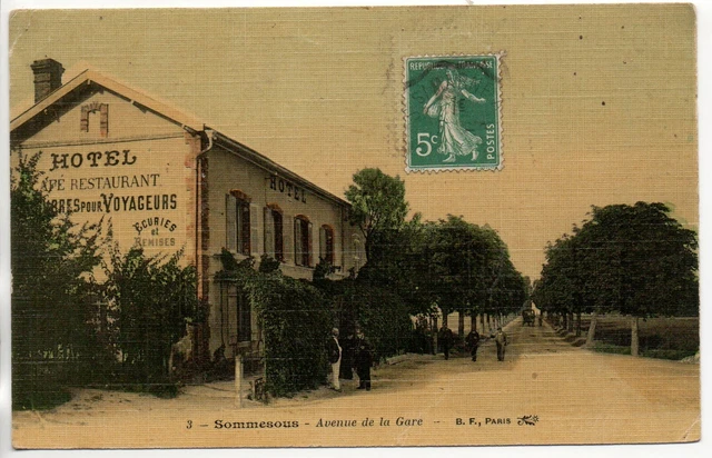 SOMMESOUS - Marne - CPA 51 - Hotel Avenue de la gare -carte toilée couleur