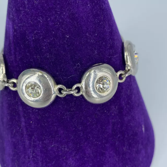 Crystal Glass Bracelet Round Link Silver Tone Tbar Toggle 7”