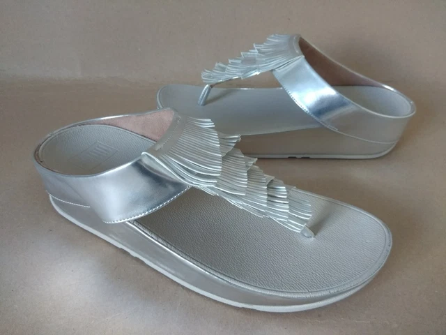 Fitflop Womens Cha Cha Thong Sandals Silver  Metallic Beaded Size UK 6.5 *New*