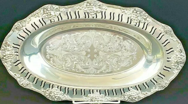 Vintage Oneida LTD Silver Plate Oval Serving Tray Grape Motif 13 1/4" x 8" x 1"