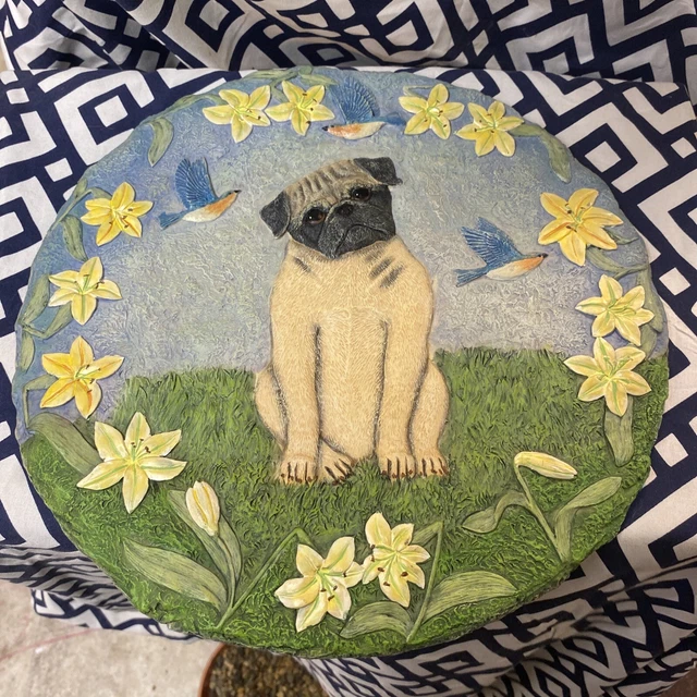 Danbury Mint Pug With Bluebird Stepping Stone