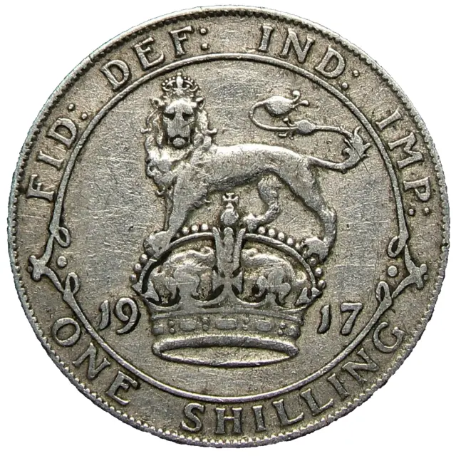 1917 Great Britain Shilling Silver KM816 #15013z