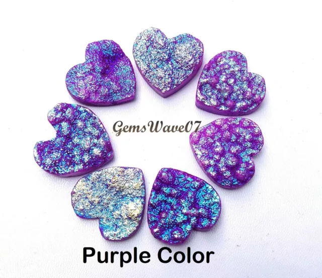 Purple Titanium Druzy Agate Carved Heart Shape 29-30 mm Gemstone Cabochon