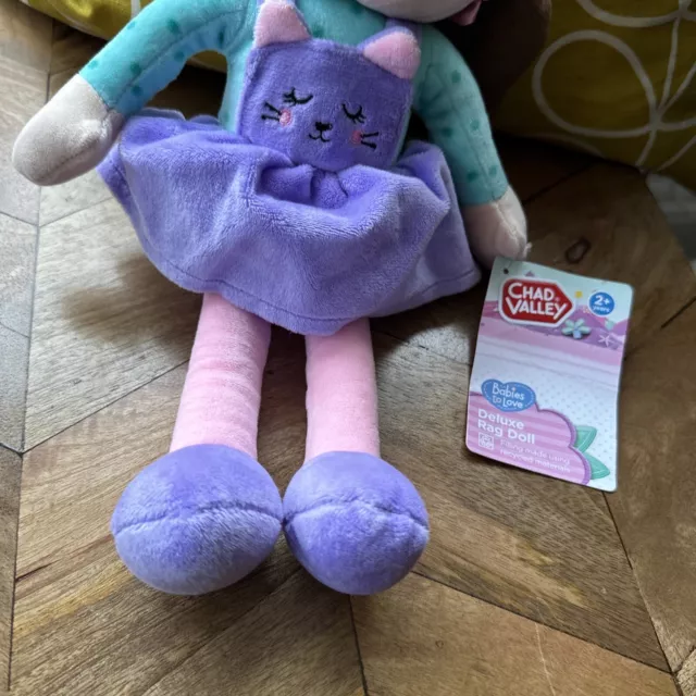 Argos Brown Haired Girl Rag Doll In Purple Cat Dress Soft Plush Toy 7-12” 2