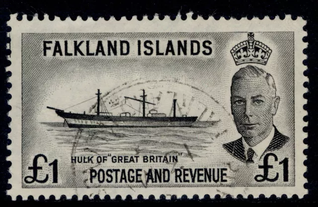 FALKLAND ISLANDS GVI SG185, £1 black, VERY FINE USED. Cat £38.