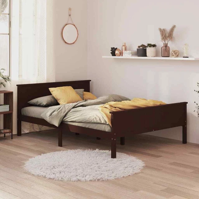 DARK BROWN SOLID Pinewood Bed Frame 160x200 cm, Sturdy & Stylish Design