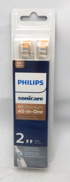 Cabezales de cepillo de repuesto todo en uno Philips Sonicare 2 suaves A3 premium blancos NUEVOS