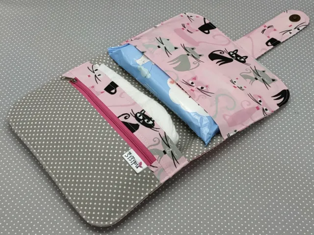 Handmade Baby Diaper Nappy Wallet Bag Pouch Wipes Holder Organizer Rose Cats 3
