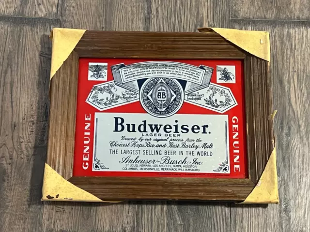 VTG Budweiser Beer Anheuser Busch Framed Mirror Bar Sign Man Cave 14x11