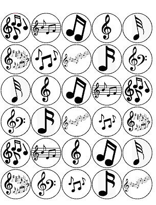 24 Edible cupcake fairy cake toppers decorations ND1 Musical Notes music 