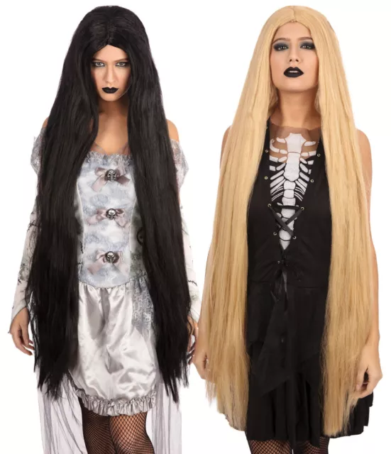 40in 40 Inch Long Straight Ladies Wig Witch Goth Halloween Rapunzel Fancy Dress