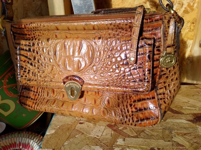 Brahmin Crossbody-  Brown Leather Bag - Embossed alligator style