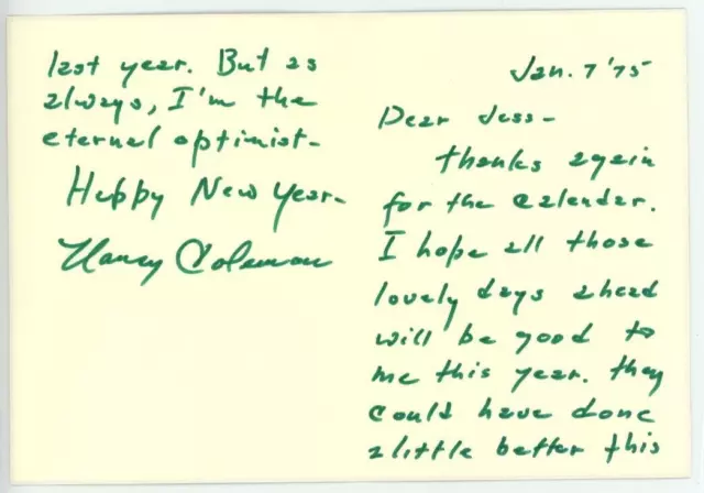 Autographed Handwritten Letter Actress Nancy Coleman