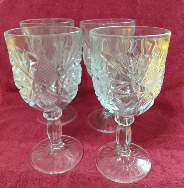 Libbey Hobstar Star of David 7 1/4" Glass Water Goblets 12 OZ Vintage ~Set Of 4~