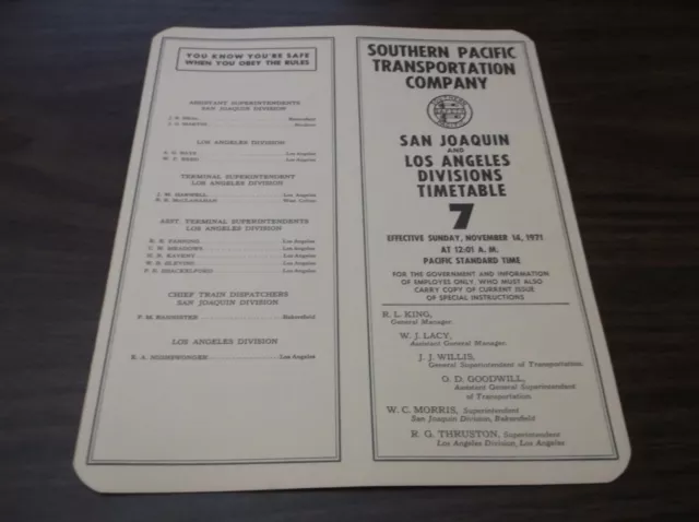 1971 Southern Pacific San Joaquin/Los Angeles Division Employee Timetable #7