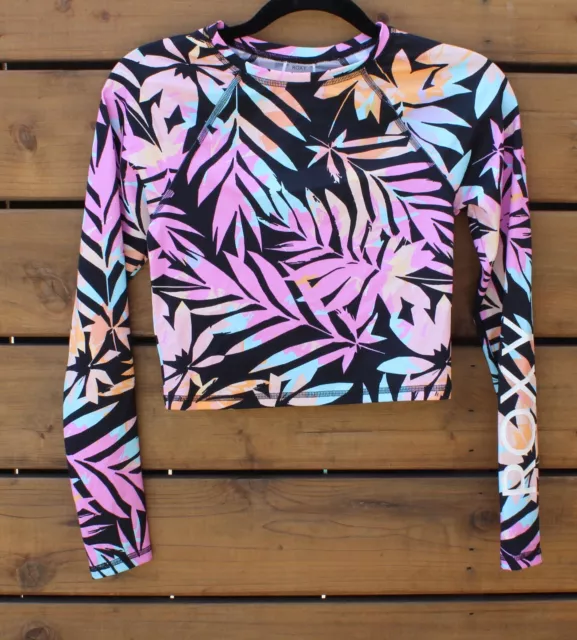 NWT Roxy Active Swim Rash Guard Anthracite Zebra Jungle Black Women, Size Small