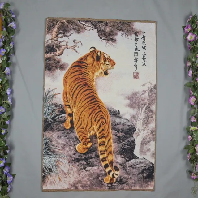 90cm Chinese Old Cloth Silk Painting Tiger Zodiac Animal Mural Home Decoration