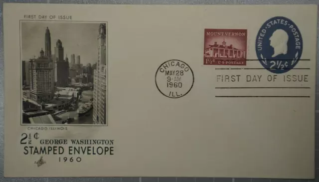 US 1960 FDC, George Washington Stamped Envelope, 2-1/2c