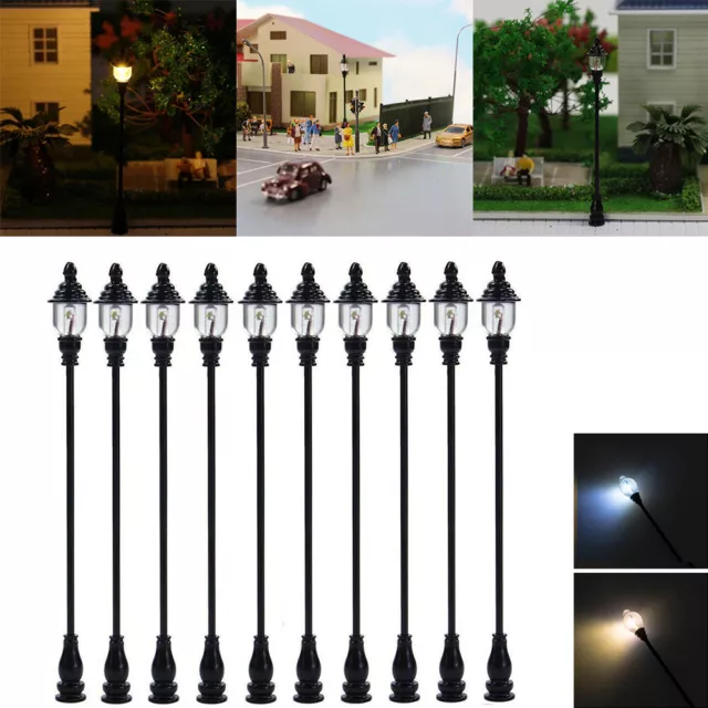 10pcs HO OO Gauge Model Train Lamps Railway Lamp Posts Led Street Lights 1:87