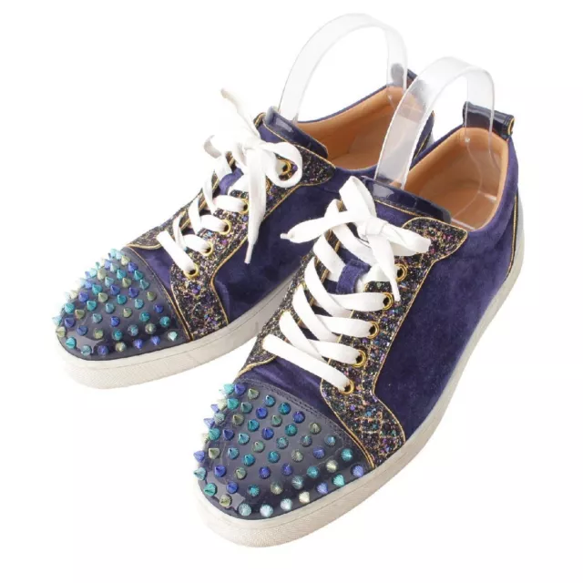 CHRISTIAN LOUBOUTIN STUDDED suede low-cut sneakers blue Size41.5 US ...