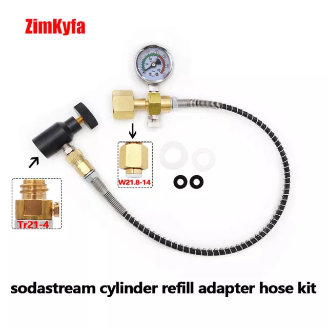 Soda CO2 Cylinder Bottle Refill Adapter with Hose Gauge Connector for Sodastream