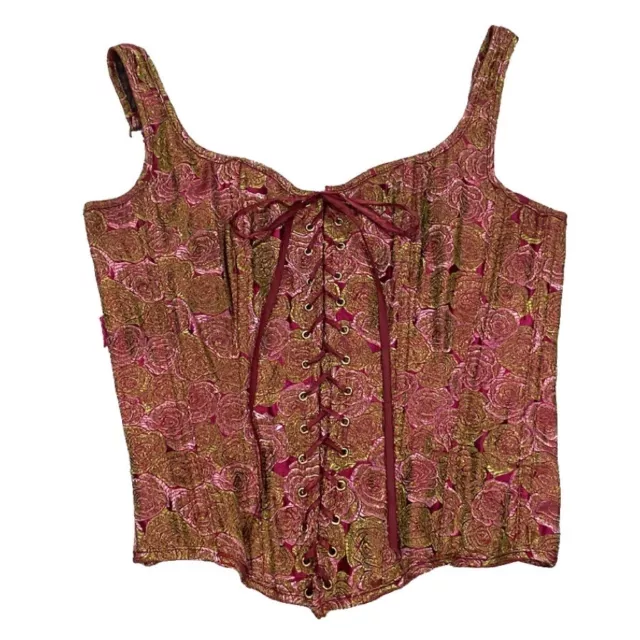 Frederick's Of Hollywood Corset Top Women’s Size 34 Floral Rose Lace Up Bustier