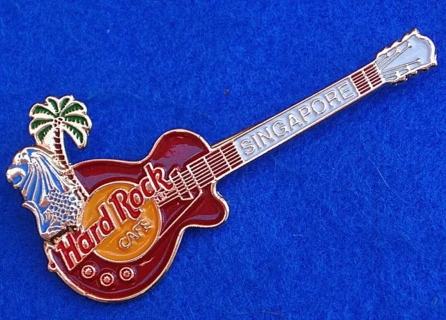 RARE SINGAPORE BLUE MERLION RED GIBSON LES PAUL GUITAR Hard Rock Cafe PIN