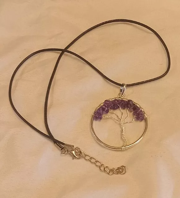 Natural Amethyst gemstone tree of life pendant necklace