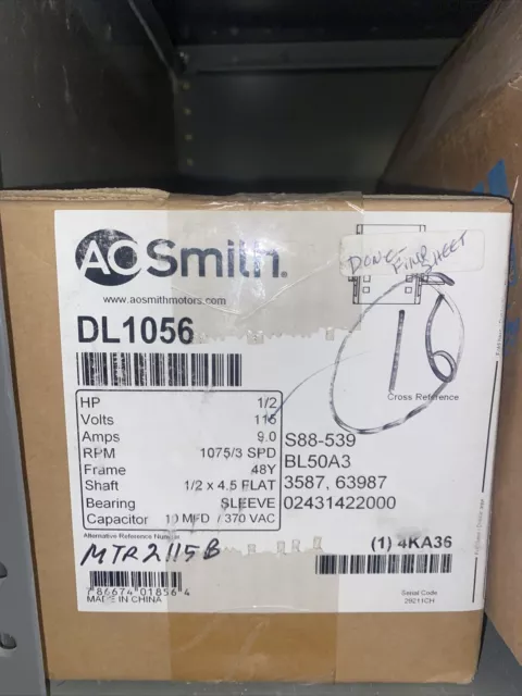 DL1056 AO Smith 1/2Hp 115V 1075Rpm 48Y Motor OEM DL1056