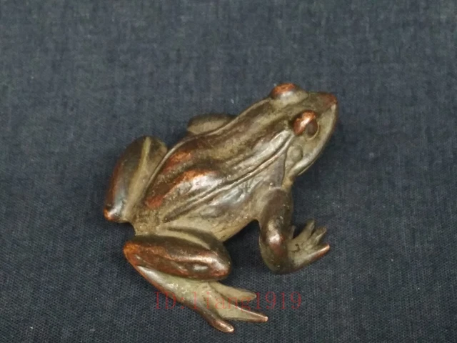 Collection China Old Bronze Carving Lovely Frog Statue Paperweight Decoration