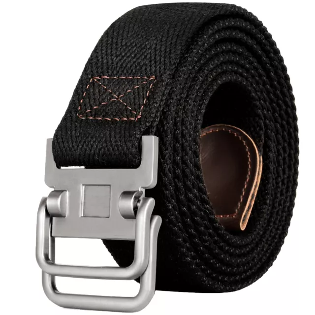 Black Plus Size 39 To 75'' Long Double D Ring Mens Canvas Cloth Web Belts