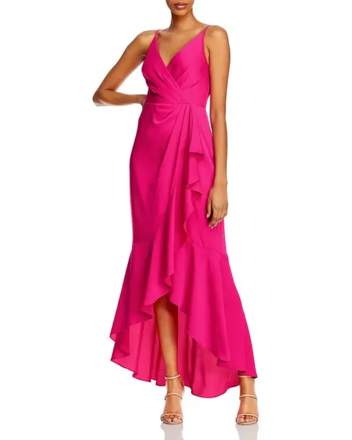 Nwt Bcbg Max Azria $298 Fuchsia Faux Wrap Ruffle Gown Maxi Dress Sz 6