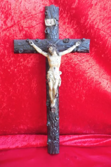 Emebellecedor, Antiguo Crucifijo, Cruz, Madera, Cuerpo Metal Pintado, 51cm