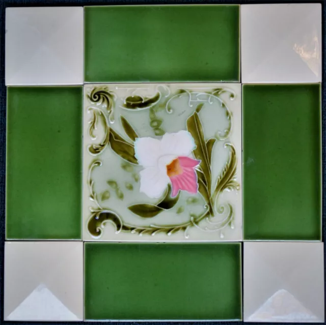 England Antique Art Nouveau Majolica 9-Set Tile C1900