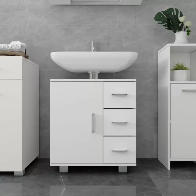 Armadietto sottolavabo mobile bagno 3 cassetti e anta 60x60,8x33 cm MDF bianco