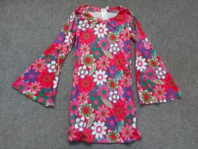 60'S, Retro Style Girls Long Sleeve Dress Pink/Multicoloured Design, 5-7 Years