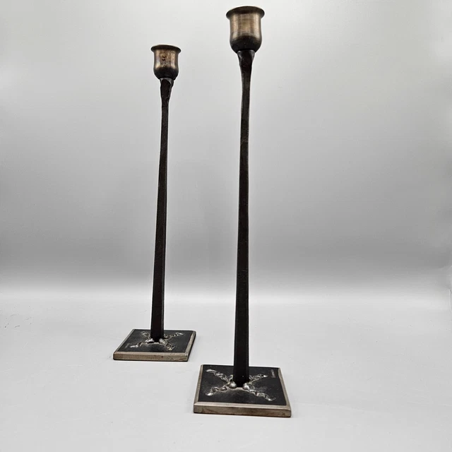 Pair Lance Cloutier Hand-Forged Iron Candlesticks
