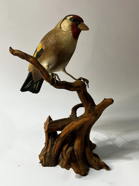 Vintage Wood Hand Carved & Painted European Goldfinch Signed “SM 06”, 7” Tall