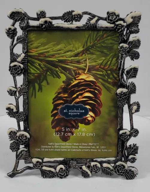 St. Nicholas Square Picture Frame, Snow Frosted Pine Cone ~5" x 7"