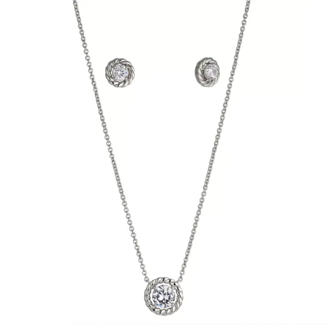 Eliot Danori Silver Plated & Cubic Zirconia Stud Earrings Necklace  16" Set Nwt