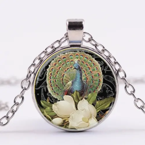 PEACOCK FLOWER FEATHERS mom women pendant Silver 20" Necklace GIFT